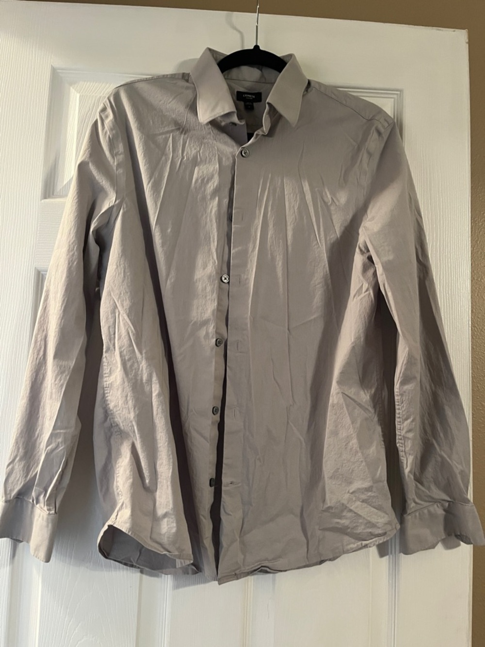 Express Men's Light Beige Button-Up Dress Shirt